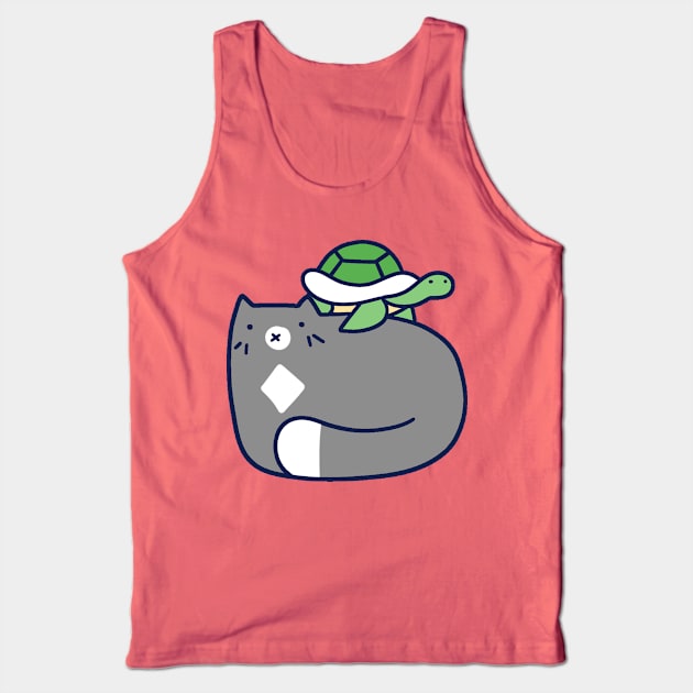 Blue Cat and Tiny Turtle Tank Top by saradaboru